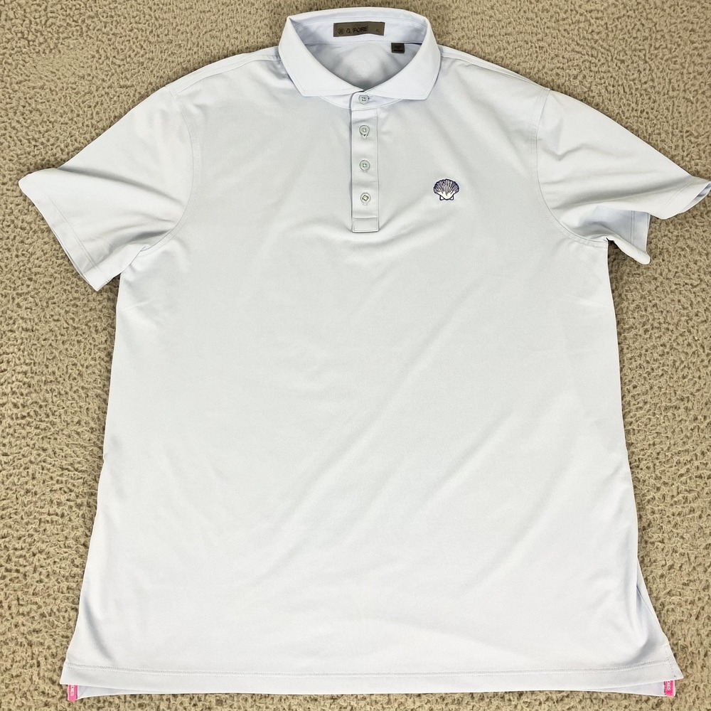G/FORE Polo Shirt Mens XL Blue Shell Logo Golf Performance Short Sleeve
